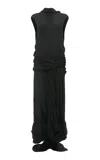 Jw Anderson Black Twisted Drape Sheer Maxi Dress In Black