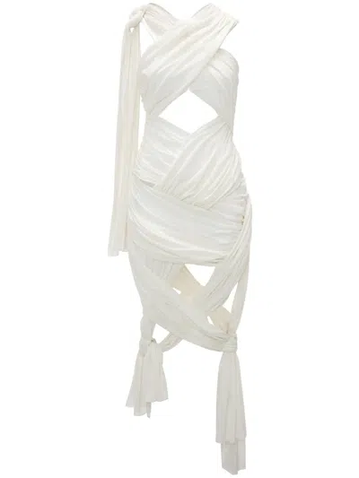 Jw Anderson Draped Wrap Midi Dress In White