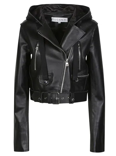 Jw Anderson Drawstring Leather Biker Jacket In Black