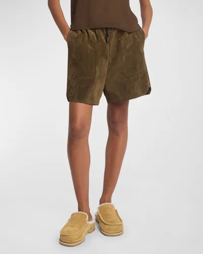 Jw Anderson Drawstring Suede Shorts In Khaki