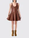 Jw Anderson Leather Circle Skirt Mini Dress In Brown