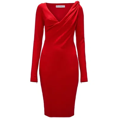 Jw Anderson Draped Crepe Midi Dress In Red