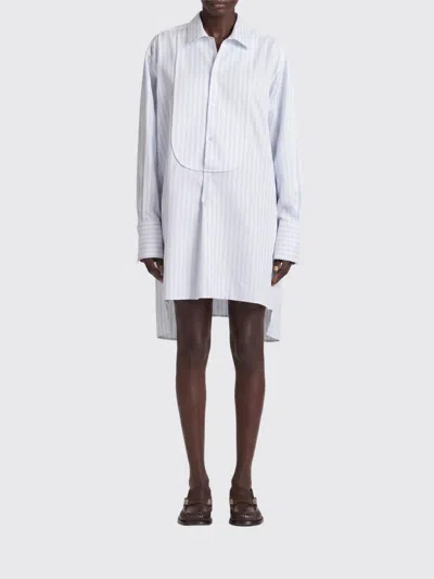 Jw Anderson White Stripes Shirt Collar Midi Dress