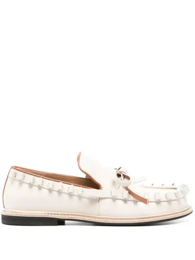Jw Anderson Ecru Bow-detail Leather Loafers In White