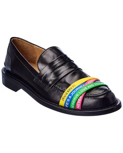 Jw Anderson Elastic Straps Leather Loafer In Black