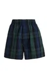 Jw Anderson Elasticated Plaid Cotton Shorts In Blue