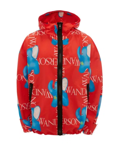 Jw Anderson Elephant-print Oversized Hooded Jacket In Red