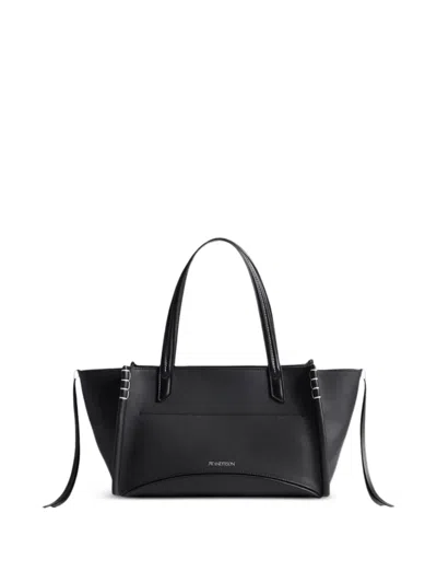 Jw Anderson Elongated Contrast-stitch Leather Tote Bag In Black