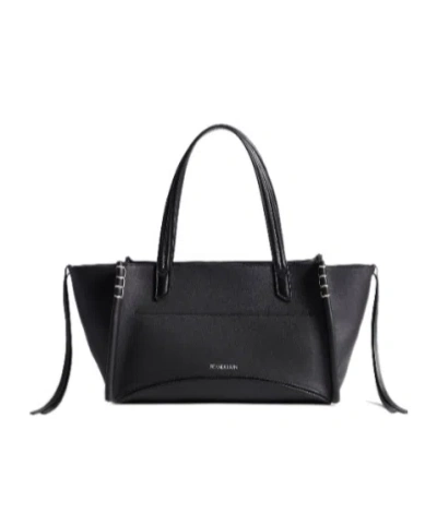 Jw Anderson Elongated Contrast-stitch Leather Tote Bag In Black