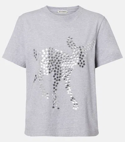 Jw Anderson Womens Animal Stars Graphic Print T-shirt In Mid Grey Melange In Multi