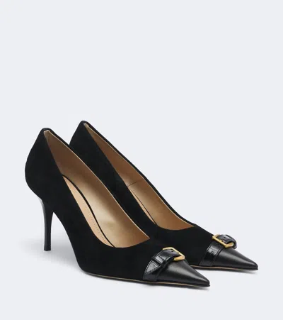 Jw Anderson Embellished Leather-trimmed Suede Pumps In Black