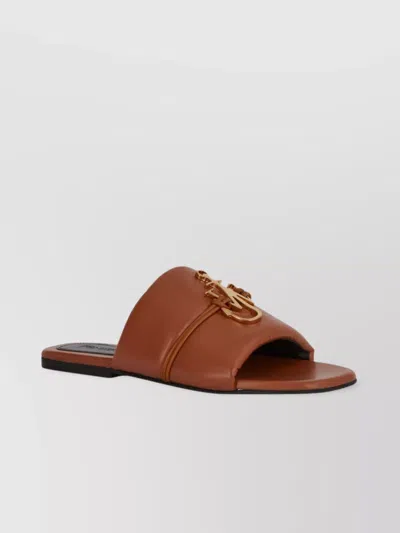 Jw Anderson Embellished Open Toe Flat Sole Mules In Brown