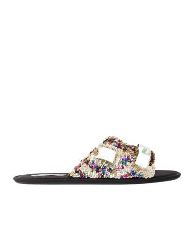 Jw Anderson Embellished Sequined Grosgrain Slides In Multi