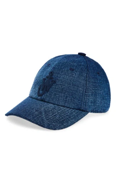 Jw Anderson Embroidered Anchor Logo Denim Baseball Cap In Blue