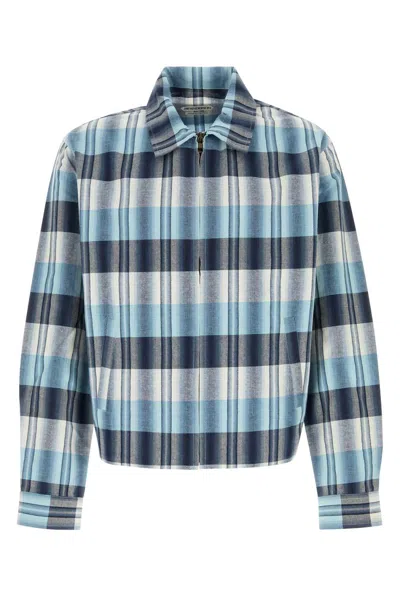 Jw Anderson Embroidered Checked Cotton Shirt-jacket In Blue