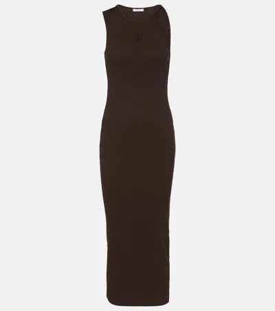Jw Anderson Embroidered Cotton Maxi Dress In Brown