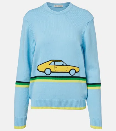 Jw Anderson Embroidered Cotton Sweater In Blue