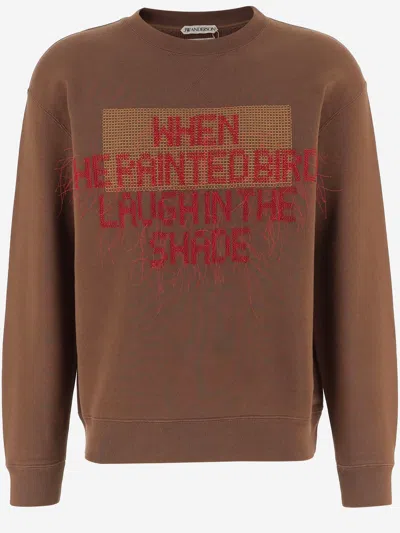 Jw Anderson Embroidered Cotton Sweatshirt In Brown