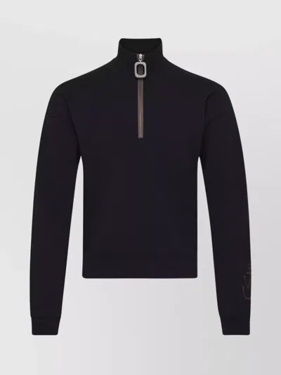 Jw Anderson Embroidered High Neck Zip-up Sweater In Black