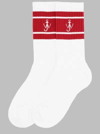 Jw Anderson Embroidered Logo Crew Socks In White