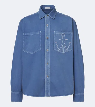 Jw Anderson Embroidered Oversized Cotton Twill Shirt In Blue