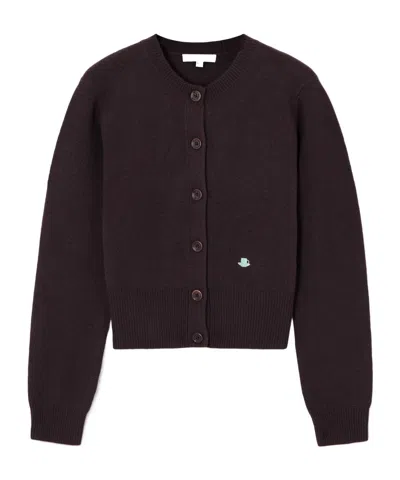 Jw Anderson Embroidered Wool Cardigan In Brown