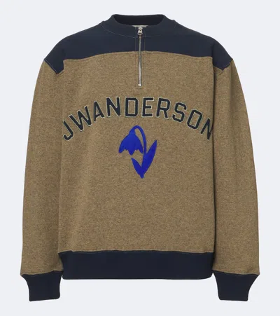 Jw Anderson W Anderson Mens Brand-embroidered Half-zip Wool-blend Sweatshirt Beige Melange In Multi
