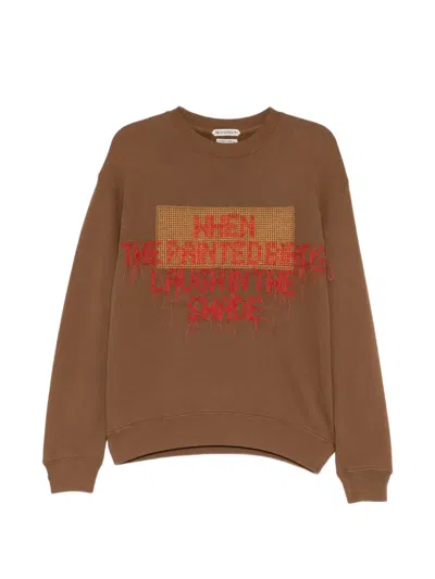 Jw Anderson Embroidered-slogan Sweater In Brown