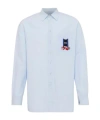 Jw Anderson Light Blue Shirt With Classic Collar And Embroidery Detail On Front And Cuff In White