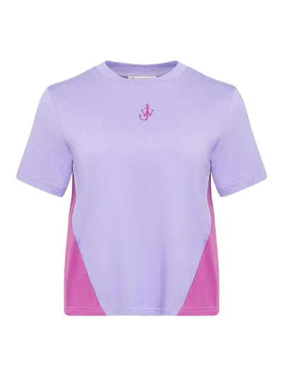 Jw Anderson Panelled Cropped T-shirt With Anchor Embroidery In Blue