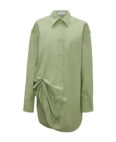 Jw Anderson Eyelet-detail Oversized Cotton Shirt In Green