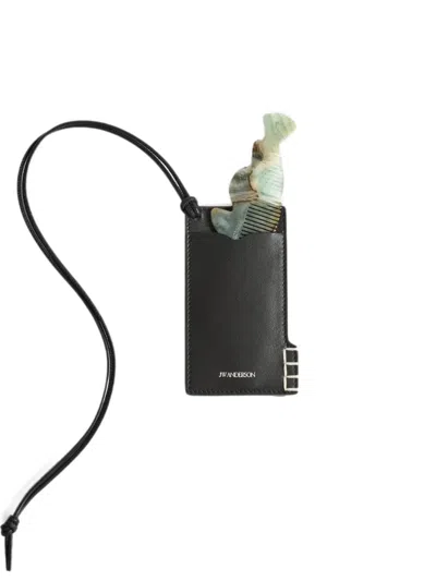 Jw Anderson Fish-comb Leather Key Ring In Black