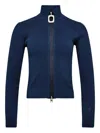 Jw Anderson J. W. Anderson Ribbed Steel Blue Sweater With High Neck In Blue