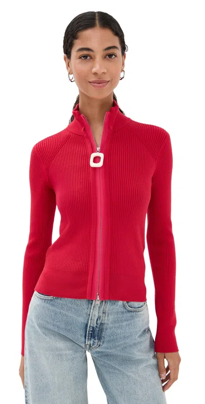 JW ANDERSON FITTED ZIP UP CARDIGAN CRIMSON RED
