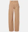 Jw Anderson Twisted Asymmetric Embroidered Cotton-canvas Pants In Flax