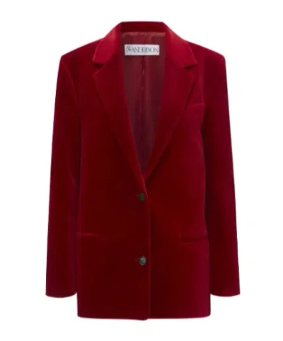 Jw Anderson Floral-appliqué Velour Blazer In Red