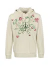 JW ANDERSON FLORAL EMBROIDERED BEIGE COTTON HOODIE FOR MEN