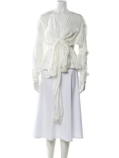 Pre-owned Jw Anderson Floral Print V-neck Blouse In White