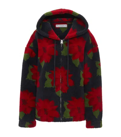 Jw Anderson Faux-shearling Hooded Jacket In Blue