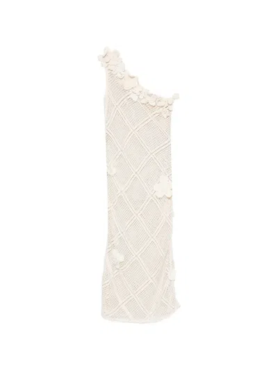 Jw Anderson Floral-crochet One-shoulder Midi Dress In Neutral