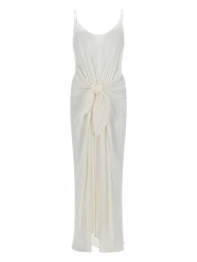 Jw Anderson Flowing Silk Maxi Dress With Front Knot Detail In White