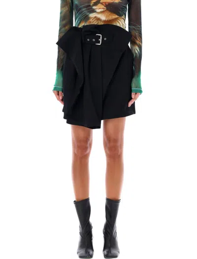 Jw Anderson Belted Paneled Wool-twill Mini Skirt In Black
