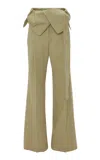 Jw Anderson Twill Fold-over Flared Trench Pants In Dark Beige