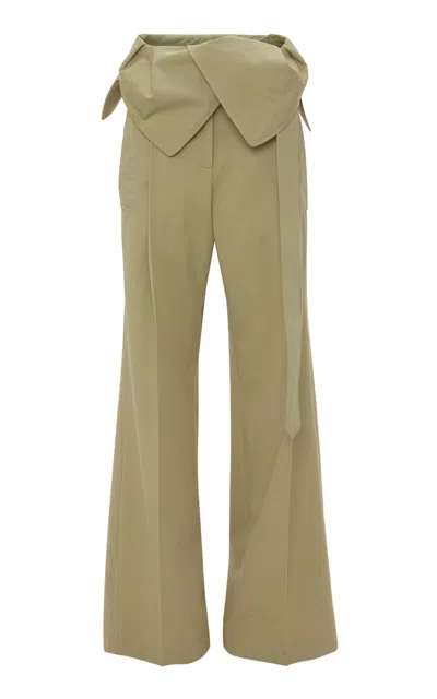 Jw Anderson Fold-over Trench Cotton Trousers In Dark Beige