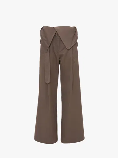 Jw Anderson Fold Over Wide-leg Trousers In Brown