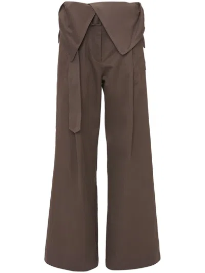 Jw Anderson Foldover Belted Trench Trousers In Brown