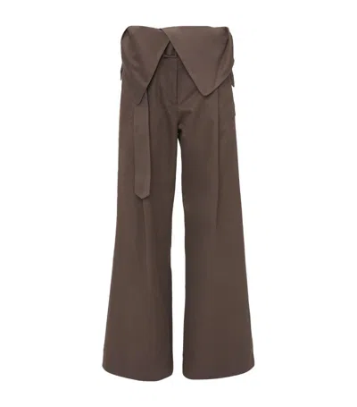 Jw Anderson Foldover Belted Trench Trousers In Brown