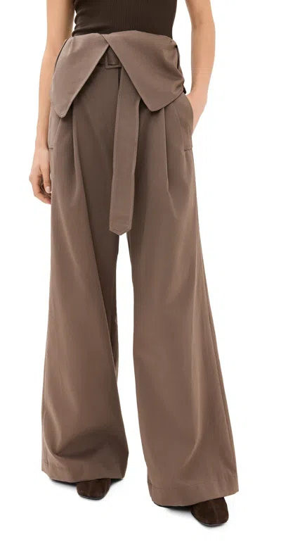 Jw Anderson Foldover Belted Trench Trousers In Brown