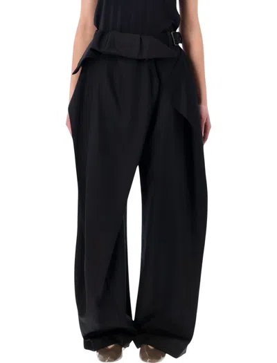 Jw Anderson Mens Black Fold-over High-rise Wool Trousers