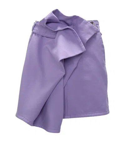 Jw Anderson Asymmetric Draped Cotton Mini Skirt In Purple